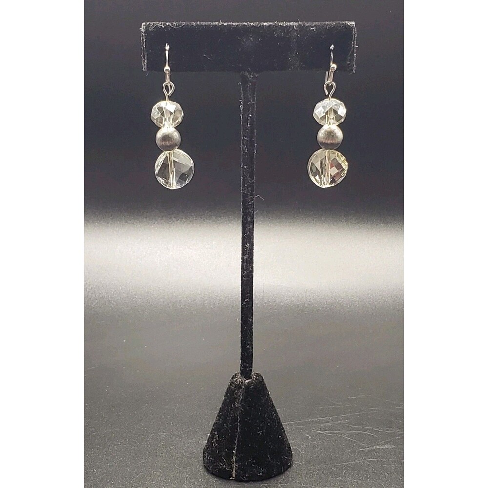 Clear And Gray Glass Beaded Costume~Dangle~Drop Fashion Earrings Handcrafted USA
